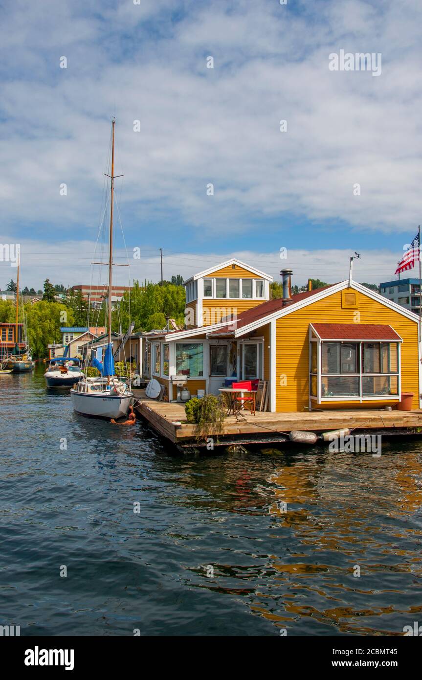 Houseboats on Lake Union in Seattle, Washington State, USA Stock Photo