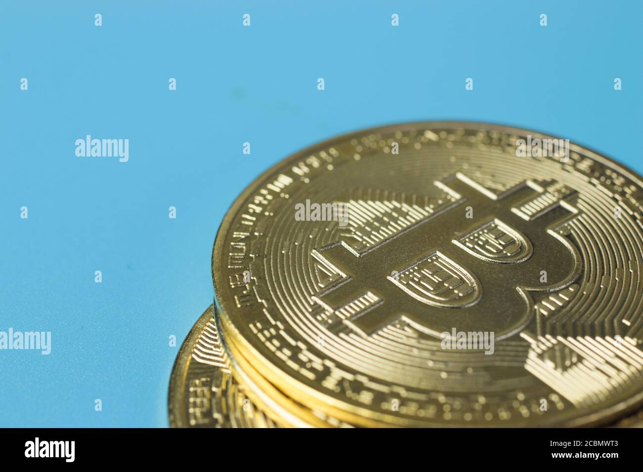 Copy space near bitcoin btc coins on background Stock Photo