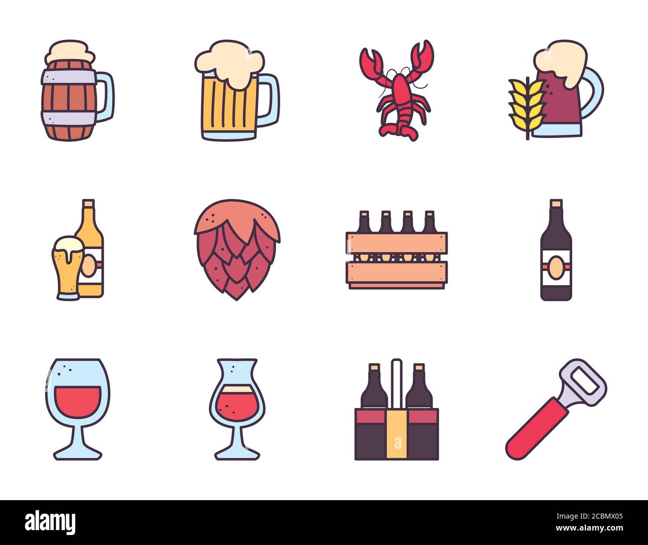 oktoberfest line and fill style set icons design, Germany festival and ...
