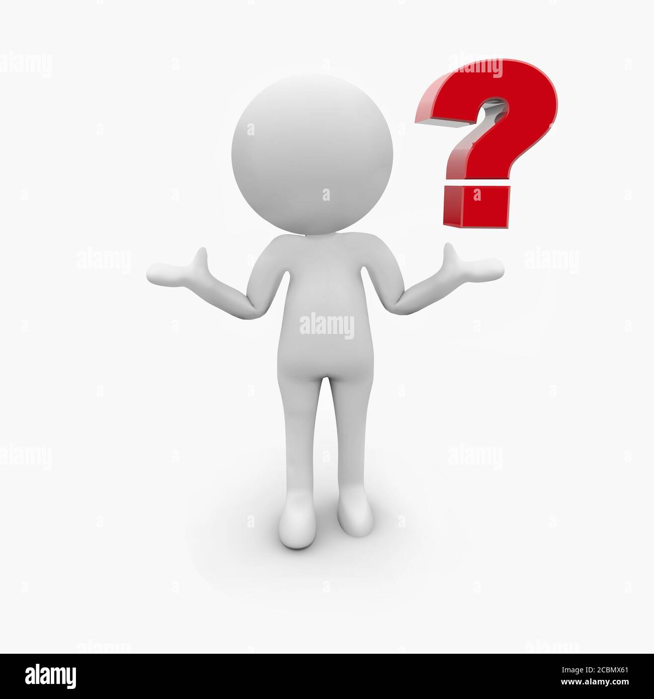 3D rendering of a white human figure with a red question mark on his ...