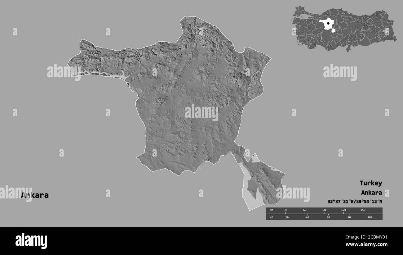 Shape of Ankara, province of Turkey, with its capital isolated on solid ...