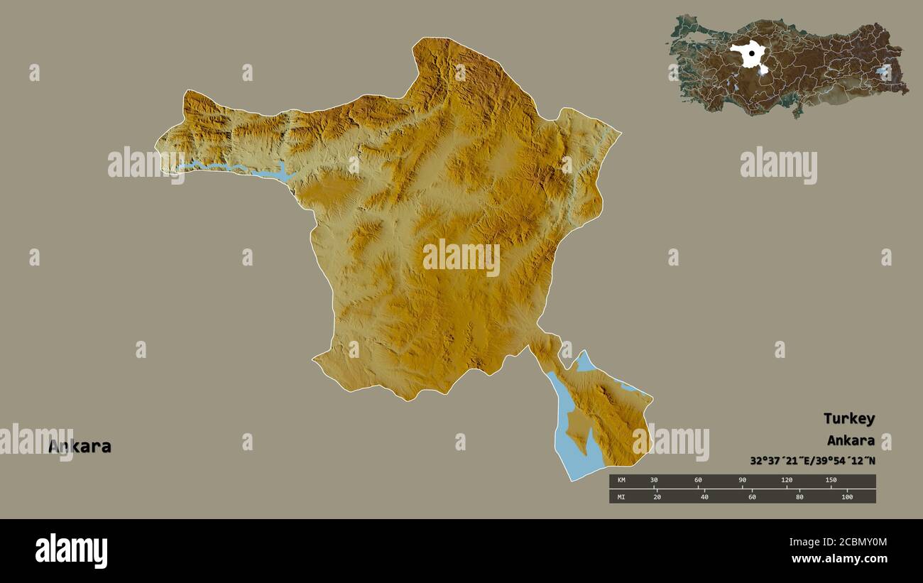 Shape of Ankara, province of Turkey, with its capital isolated on solid ...
