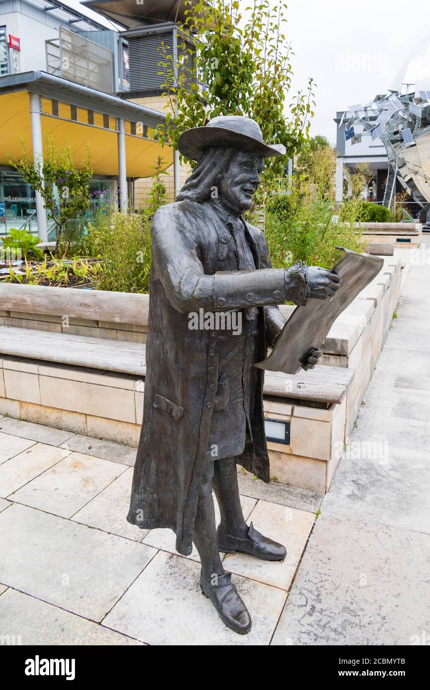 Life size bronze statue of Quaker William Penn, by sculptor thomas Holocener. Millenium Square, Bristol England. July 2020 Stock Photo