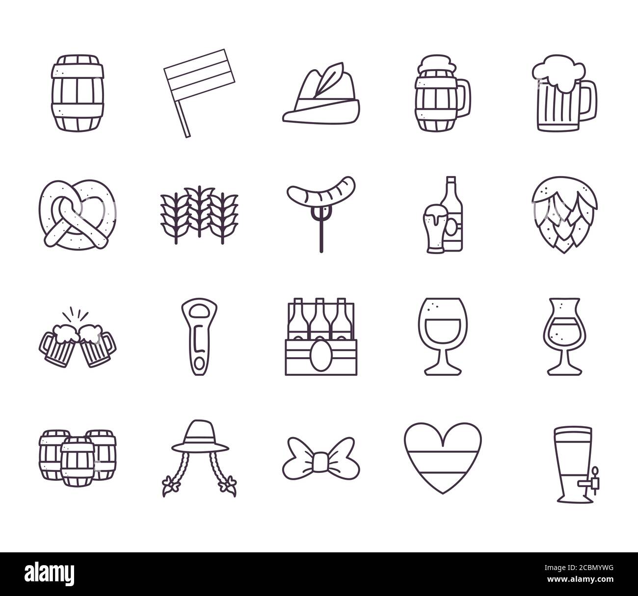 oktoberfest line style bundle of icons design, Germany festival and ...