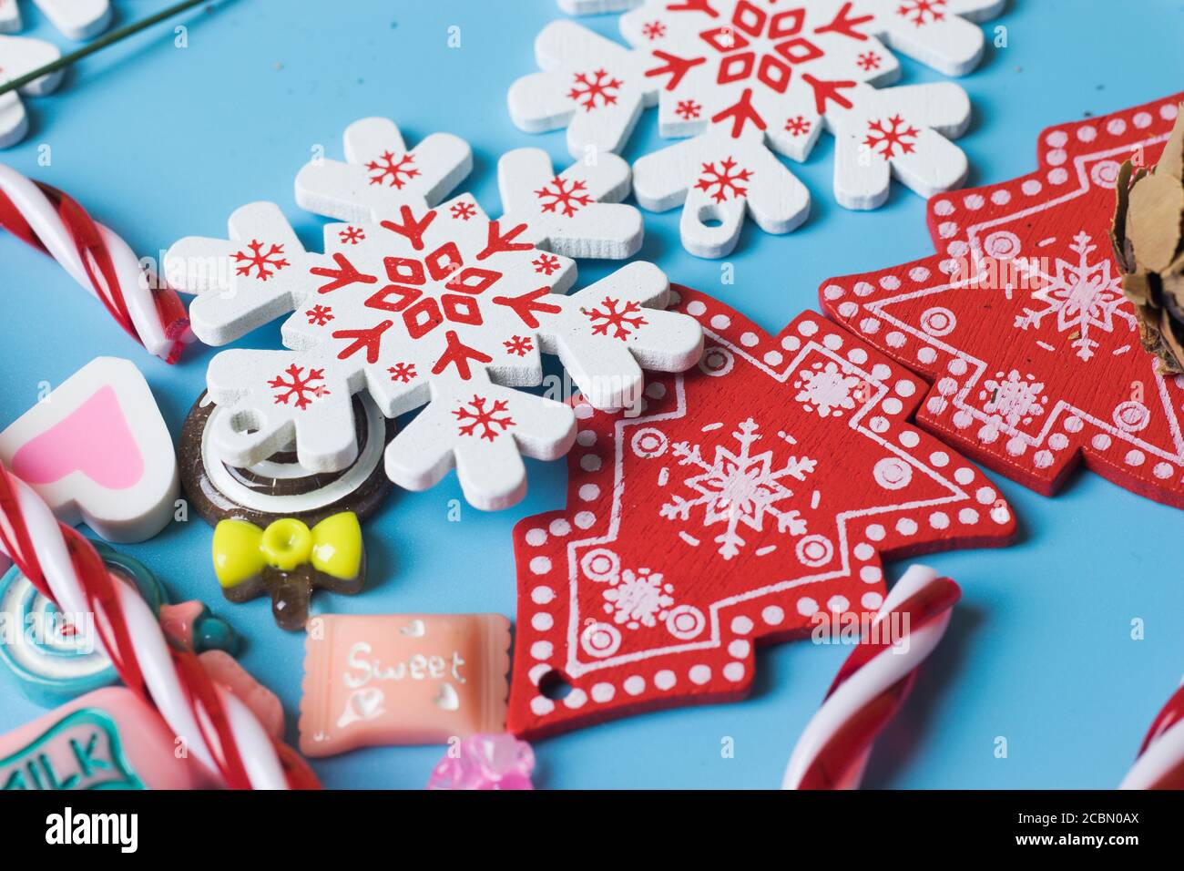 Winter season holidays design background. Christmas toys. New Year Sale Stock Photo
