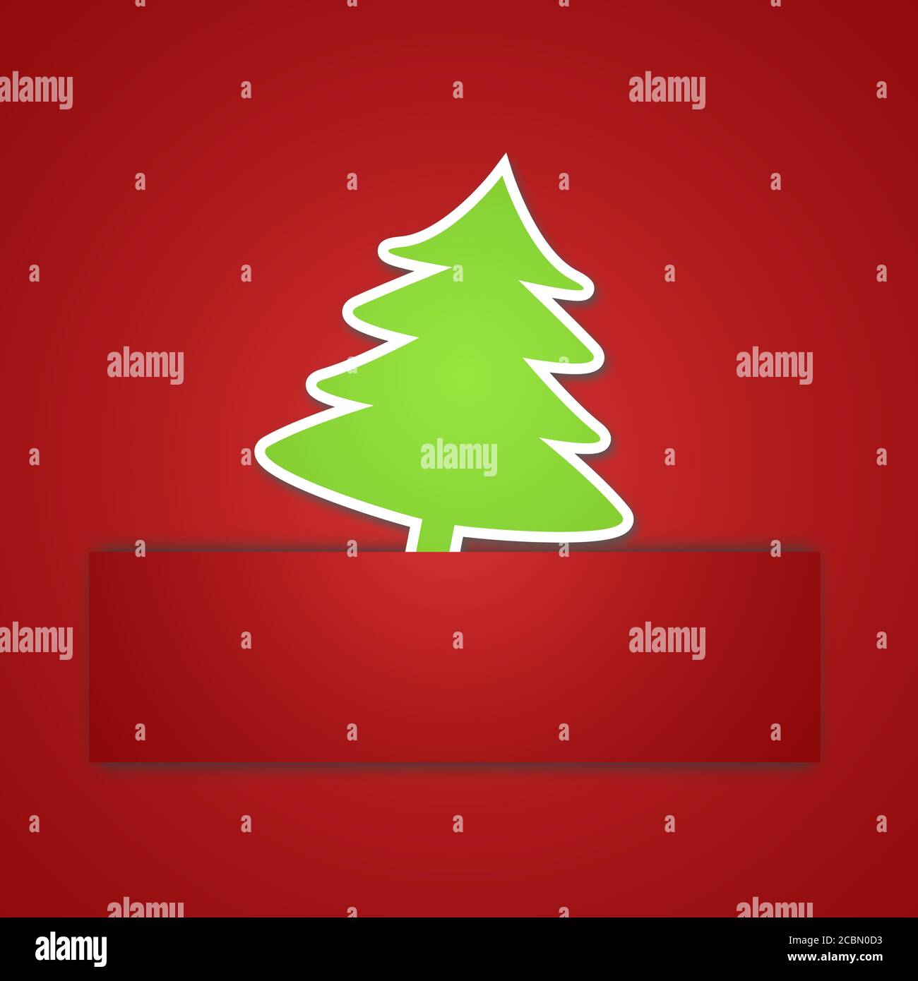 Digital illustration of a green Christmas tree on a red background ...