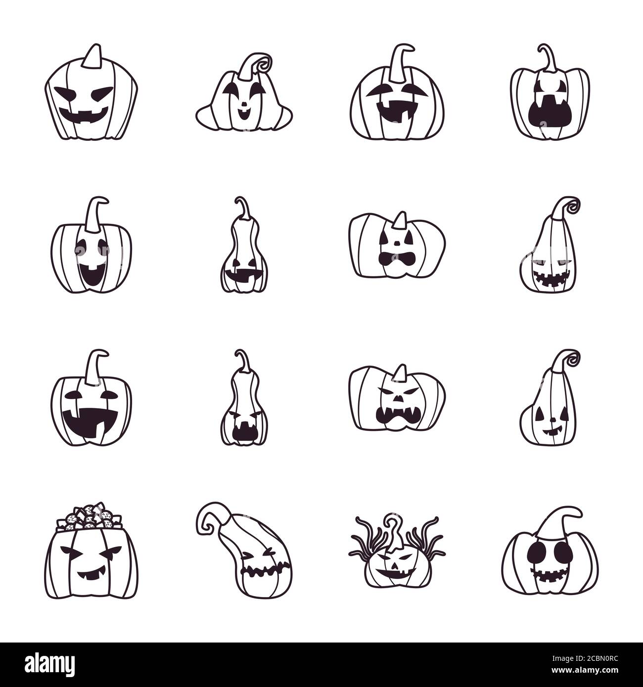 pumpkins cartoons free form line style icons collection design, Halloween and holiday theme Vector illustration Stock Vector