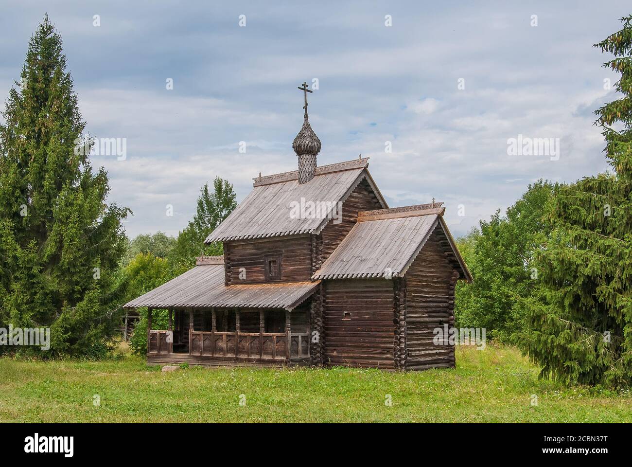Old wooden orthodox church in Veliky Novgorod. Russian wooden ...