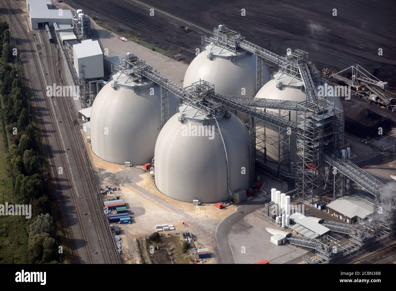 aerial view of Drax power station's biomass plant for burning wood