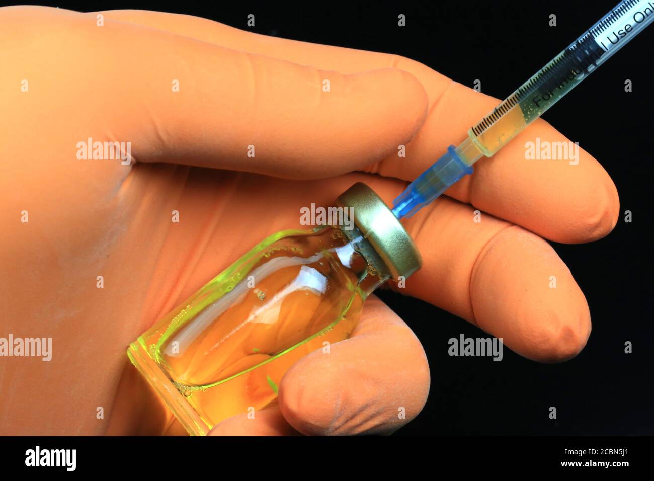 Insulin vial and hypodermic needle preparation Stock Photo