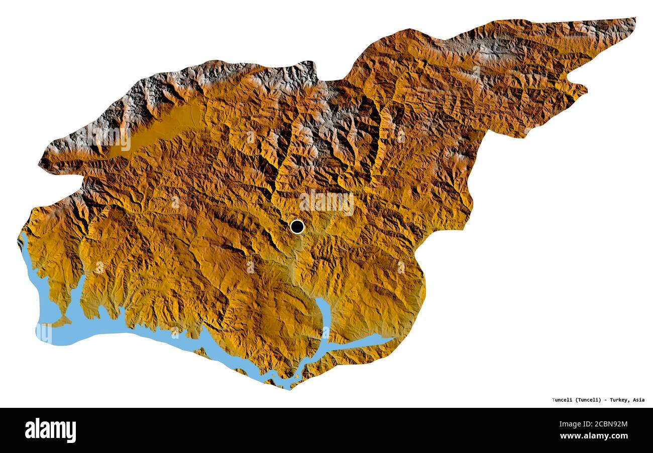 Shape of Tunceli, province of Turkey, with its capital isolated on ...