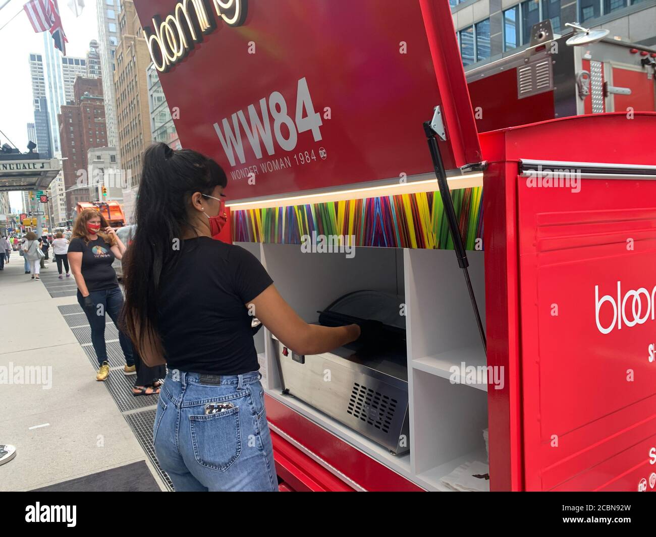 New York, USA. 14th Aug, 2020. (NEW) Free Ice Creams to promote Wonder Woman 1984 movie at Bloomingdales. August 14, 2020, New York, USA: Free ice creams are given out to people in front of Bloomingdales on Lexington Avenue in an effort to promote the movie Wonder Woman 1984 (WW84). The movie products are been exhibited inside Bloomingdales.Credit : Niyi Fote /Thenews2 Credit: Niyi Fote/TheNEWS2/ZUMA Wire/Alamy Live News Stock Photo
