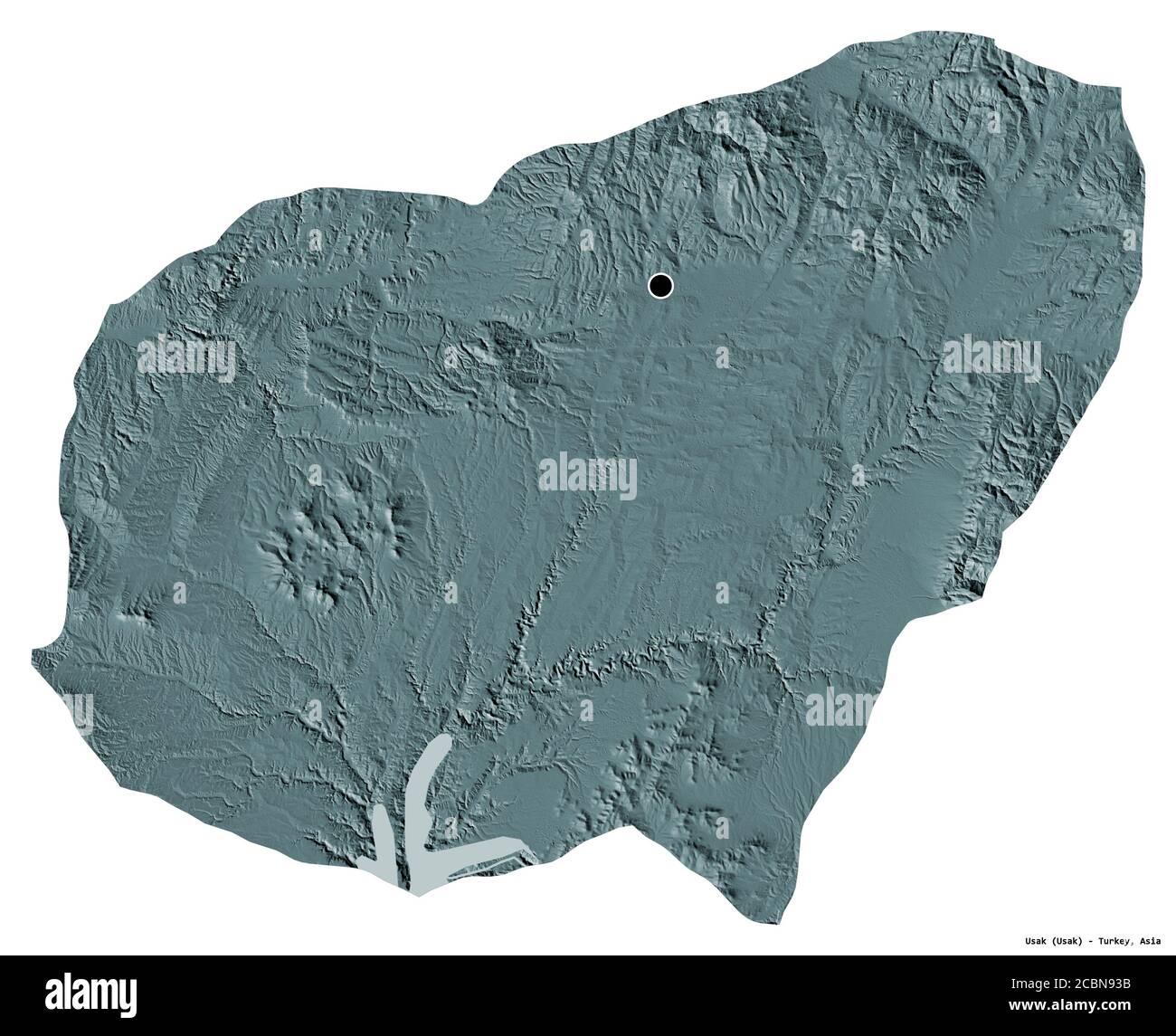 Shape of Usak, province of Turkey, with its capital isolated on white ...