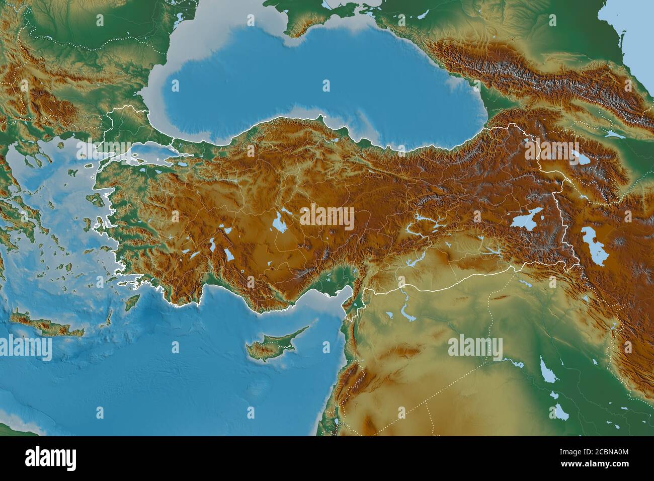 Extended area of Turkey with country outline, international and regional  borders. Topographic relief map. 3D rendering Stock Photo - Alamy