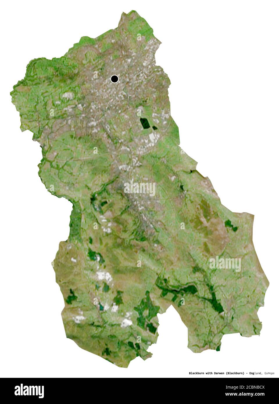 Shape of Blackburn with Darwen, unitary authority of England, with its capital isolated on white