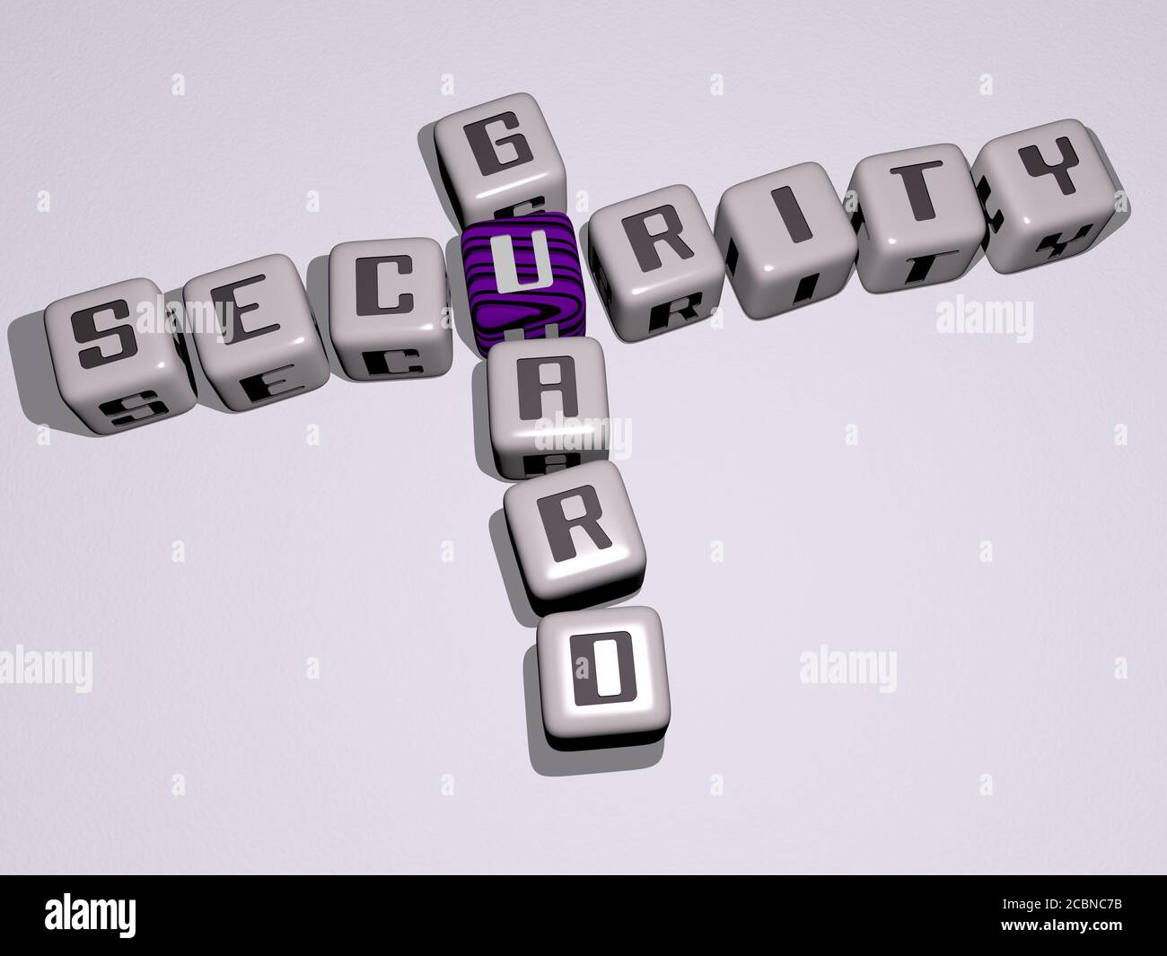 SECURITY GUARD crossword by cubic dice letters, 3D illustration for