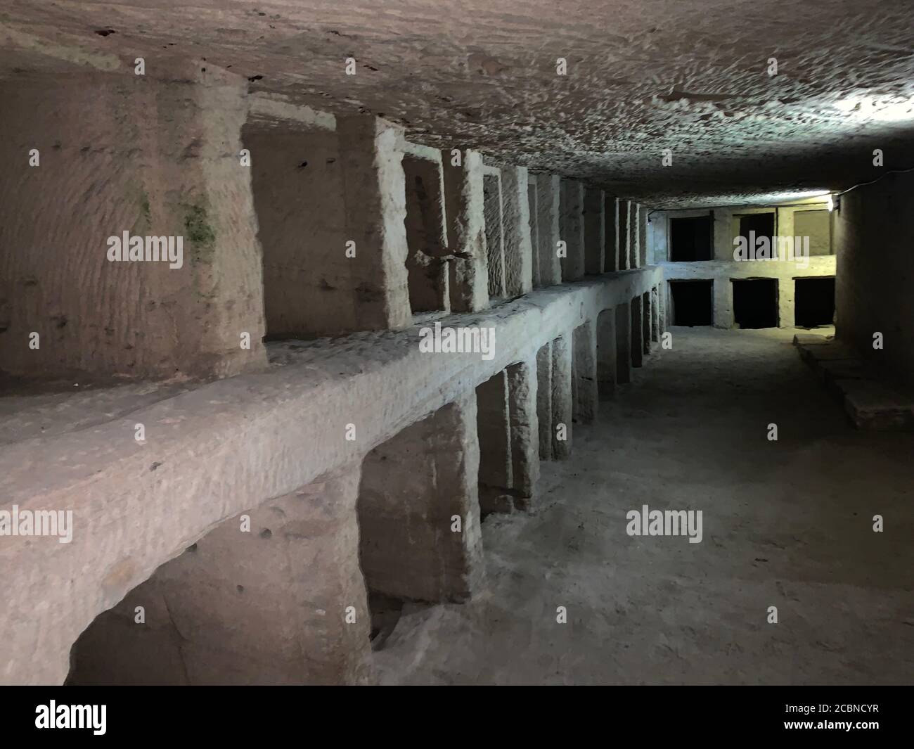 Inside catacombs of Kom El shokafa Stock Photo