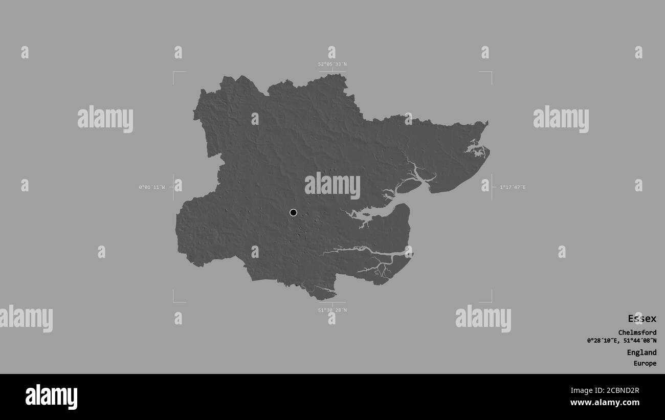 Area Of Essex Administrative County Of England Isolated On A Solid Background In A Georeferenced Bounding Box Labels Bilevel Elevation Map 3d Ren Stock Photo Alamy