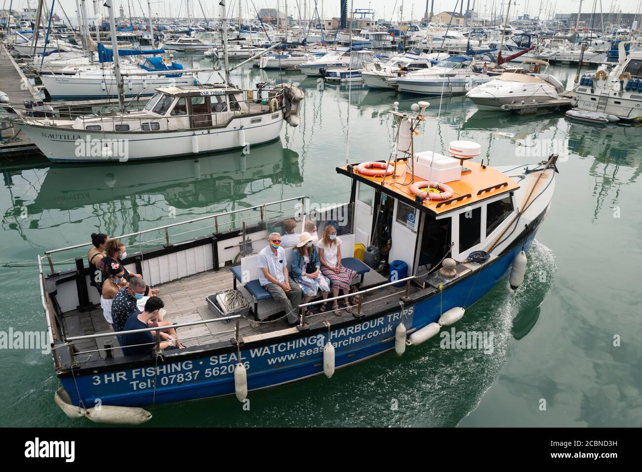 Ramsgate, UK Aug 8th 2020 Tourists ride on a seal watching boat tour