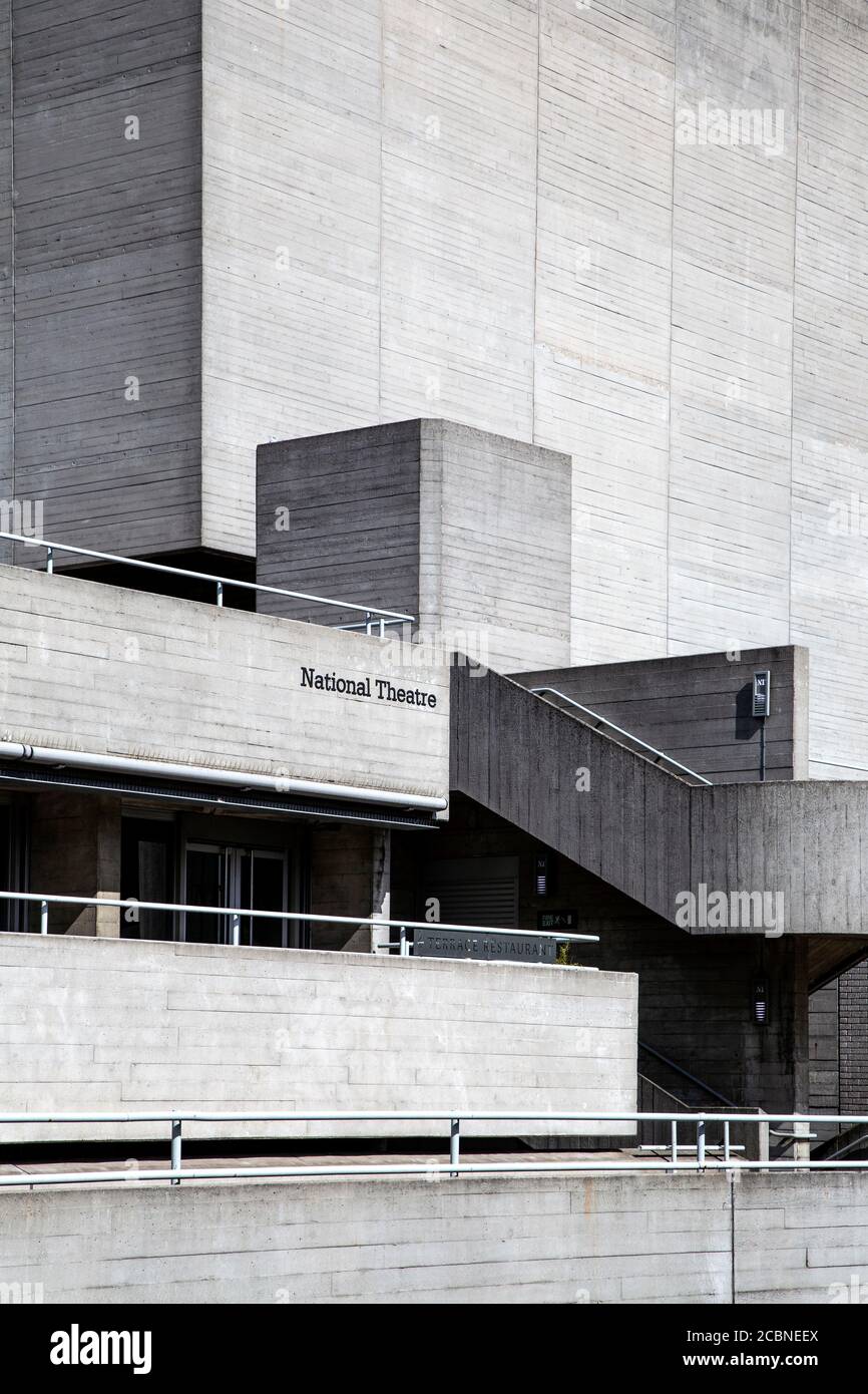 Brutalist exterior of the National Theatre in the Southbank, London, UK Stock Photo