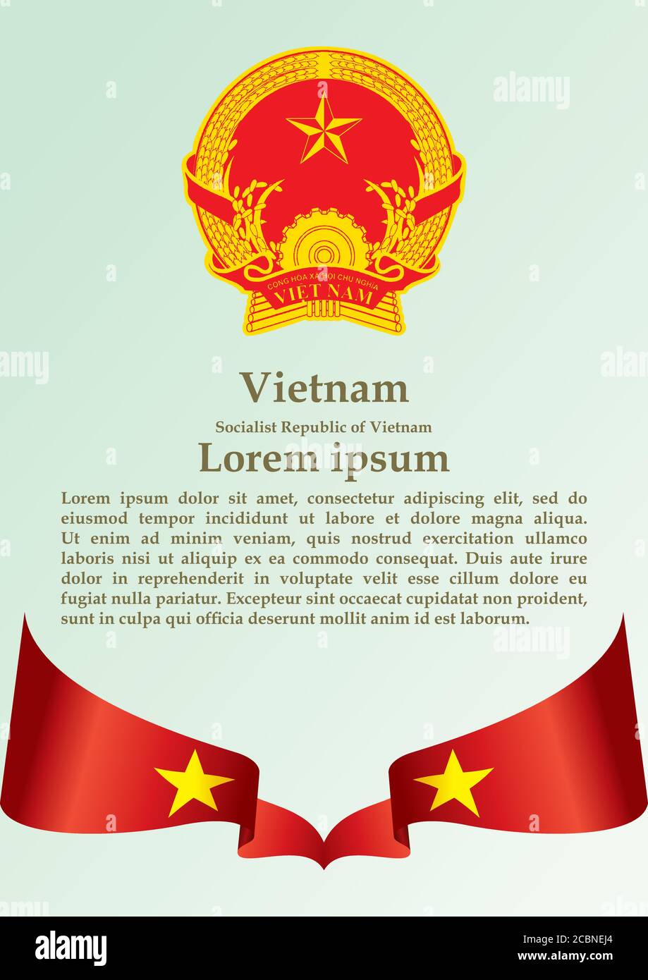 Flag of Vietnam, Socialist Republic of Vietnam, template for award design, an official document with the flag of the Socialist Republic Of Vietnam. Stock Vector