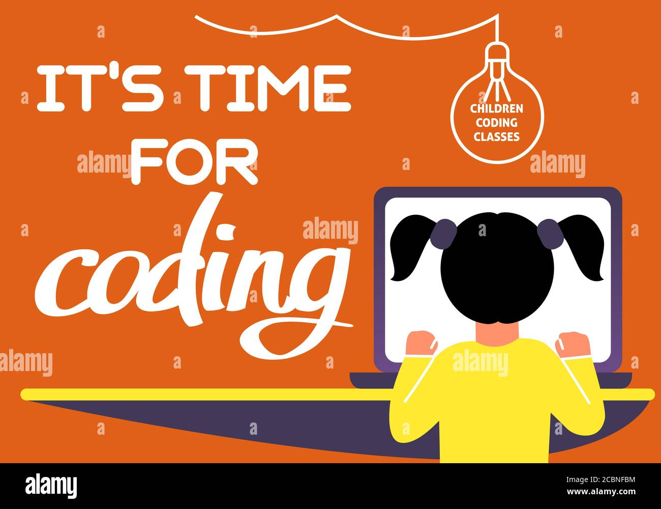 A horizontal image of the girl who studies coding. A vector image for a ...