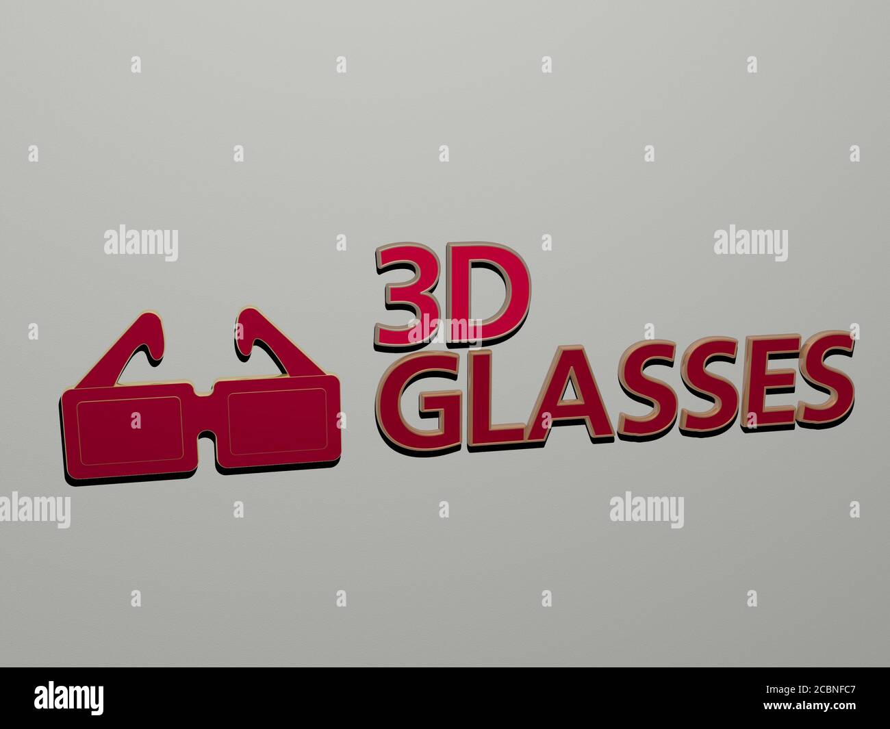 3D GLASSES icon and text on the wall, 3D illustration for background and rendering Stock Photo
