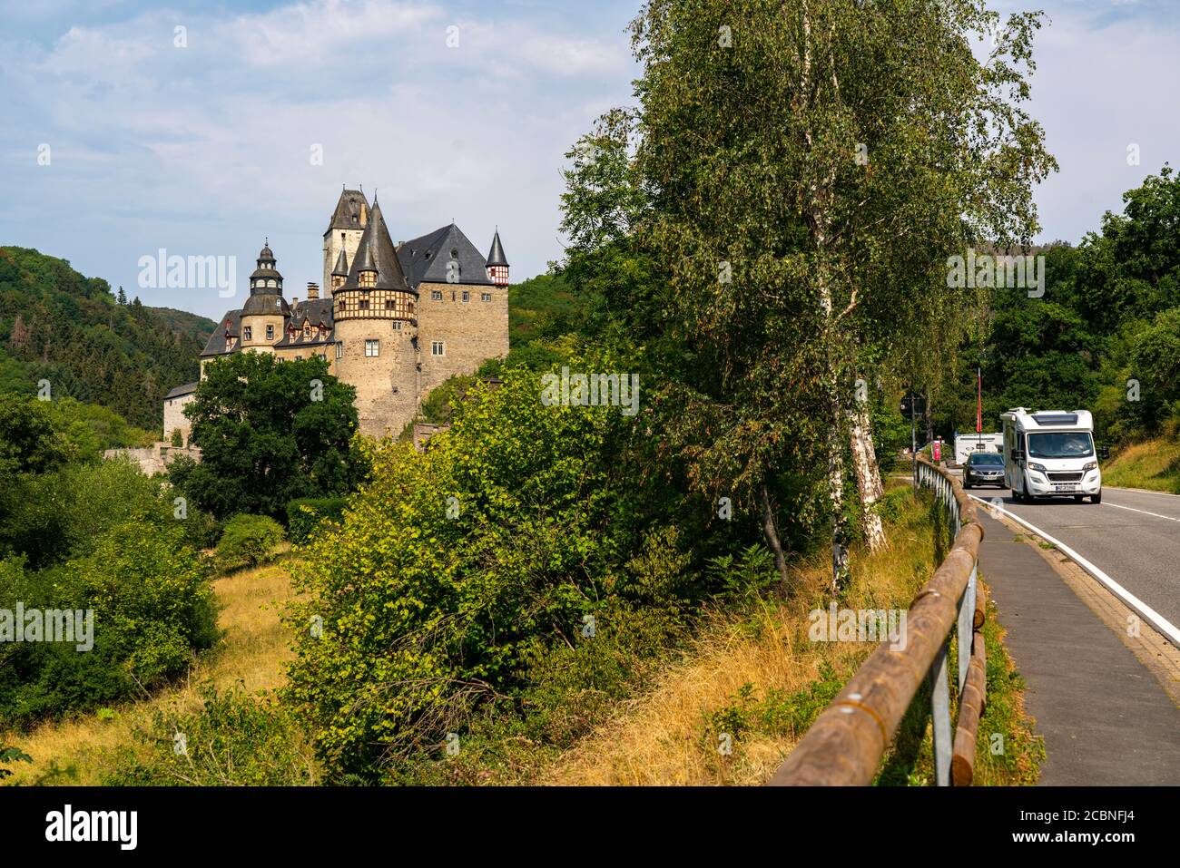 Bürresheim Castle, castle northwest of Mayen on a rock spur in the Nettetal valley, Rhineland-Palatinate, Germany, Stock Photo