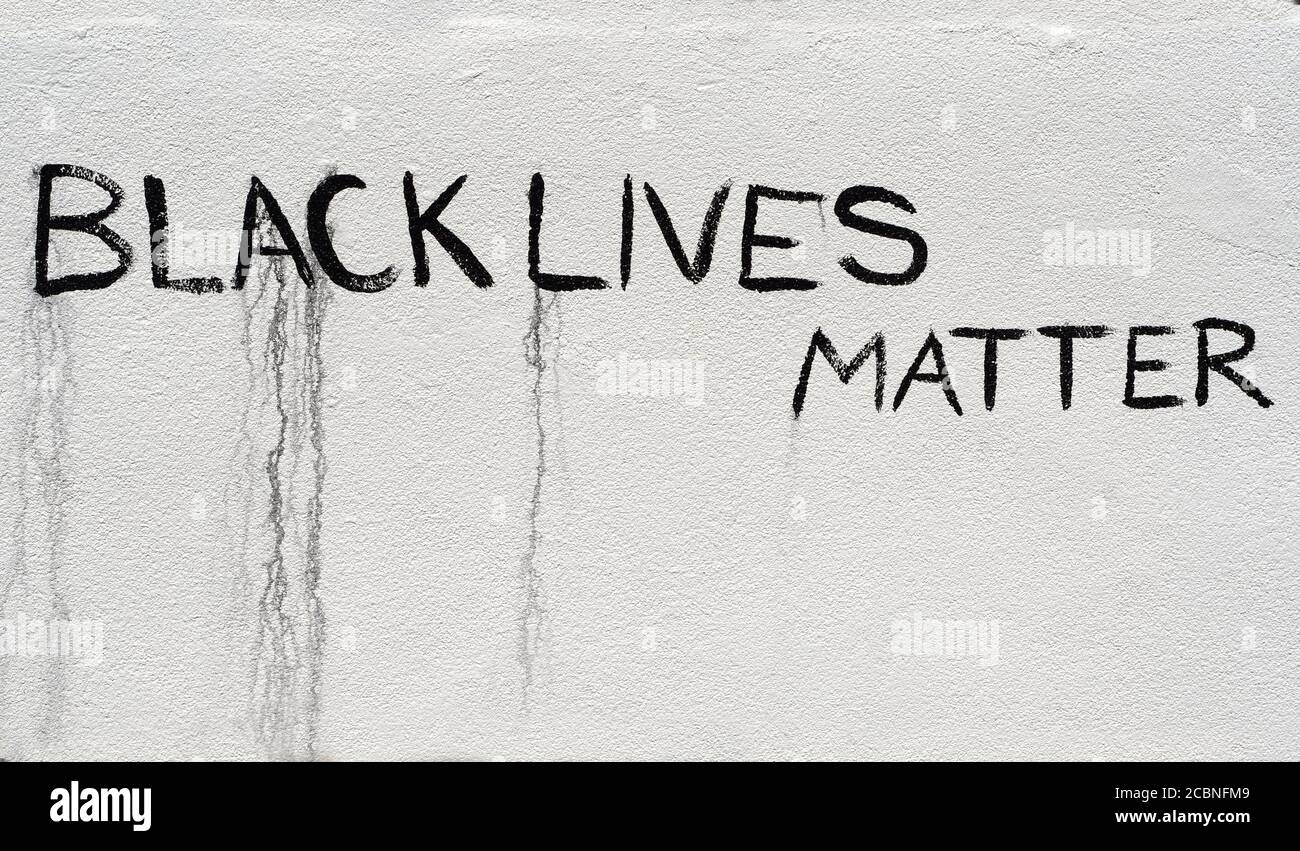 A hand painted Black Lives Matter sign painted outside a shop in Madrid, New Mexico USA Stock Photo