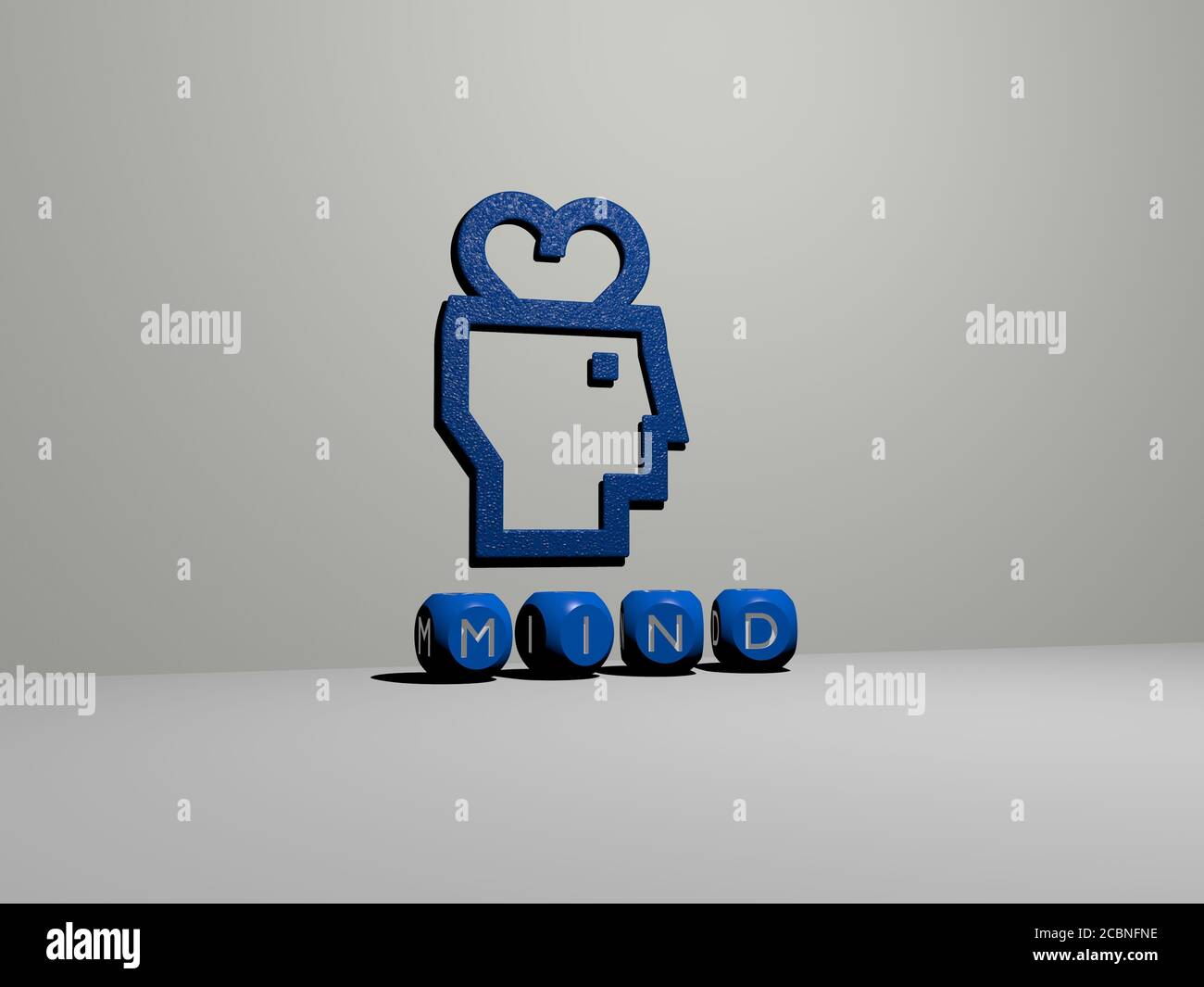 3D graphical image of MIND vertically along with text built by metallic ...
