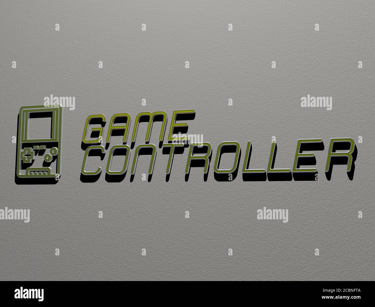 game controller icon and text on the wall, 3D illustration for ...