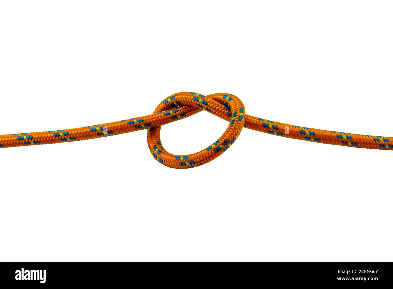 overhand knot orange rope example, with transparent background, isolated Stock Photo