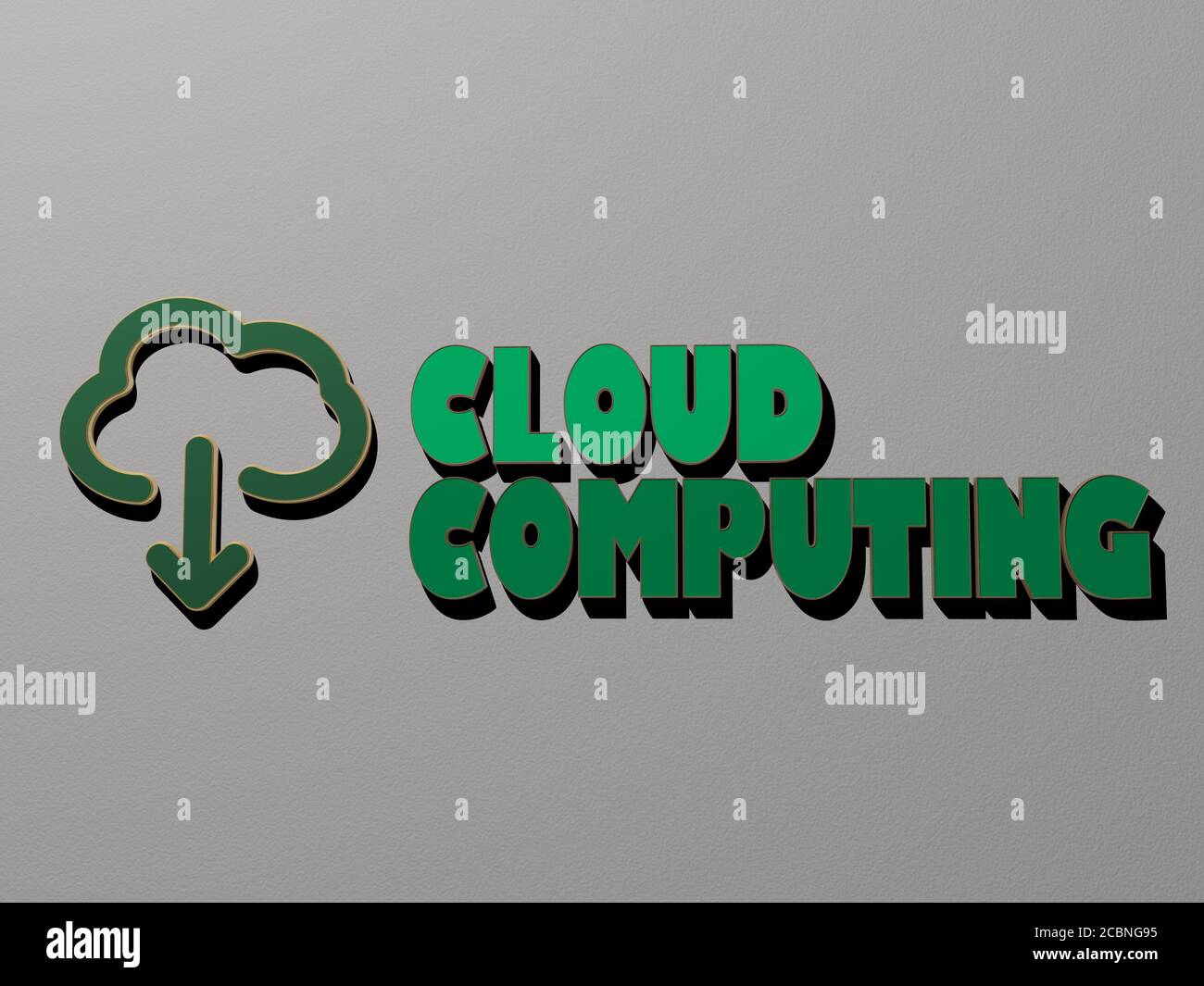 cloud computing icon and text on the wall, 3D illustration for ...