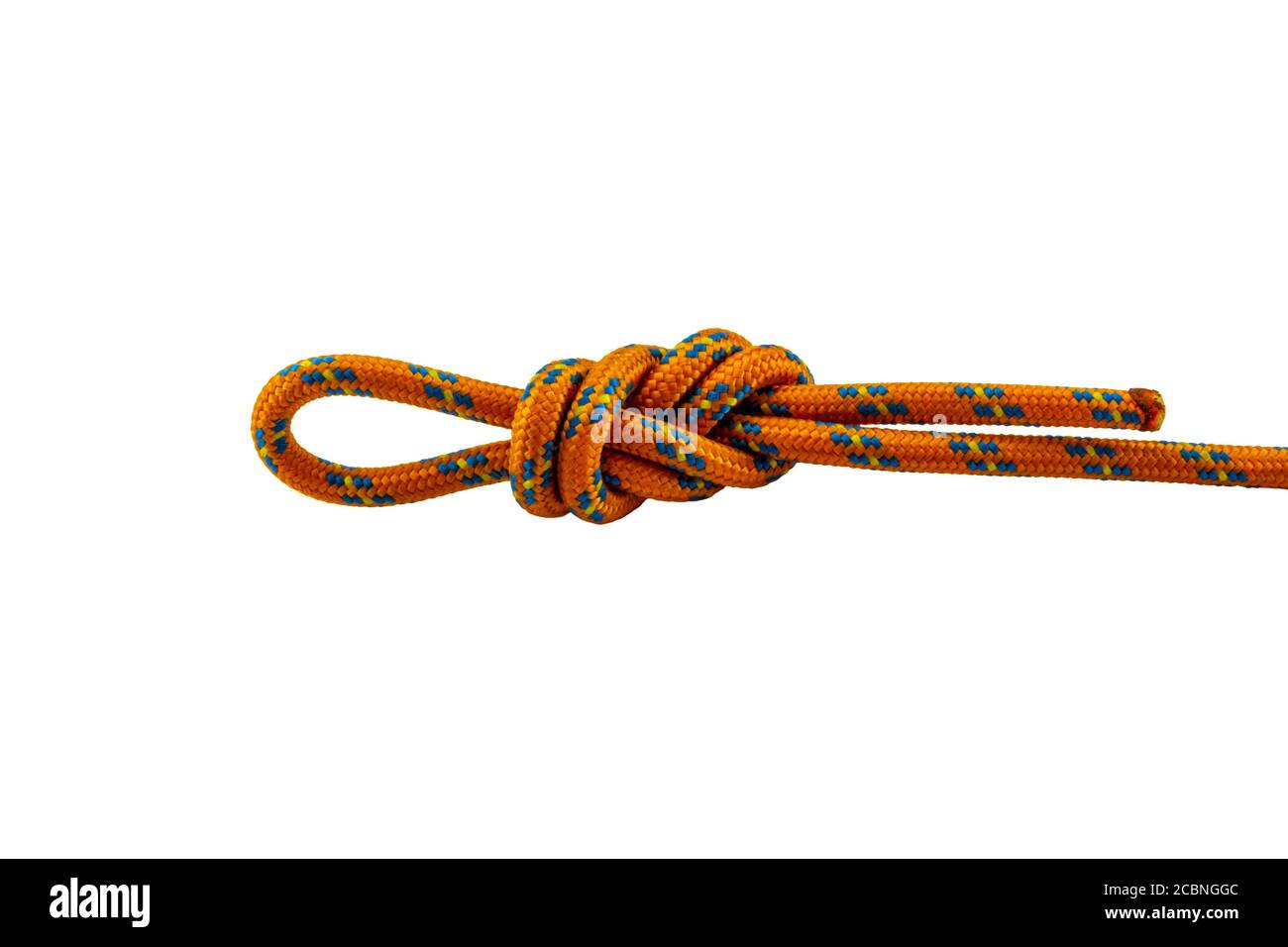 figure of eight knot orange rope example with transparent background Stock Photo