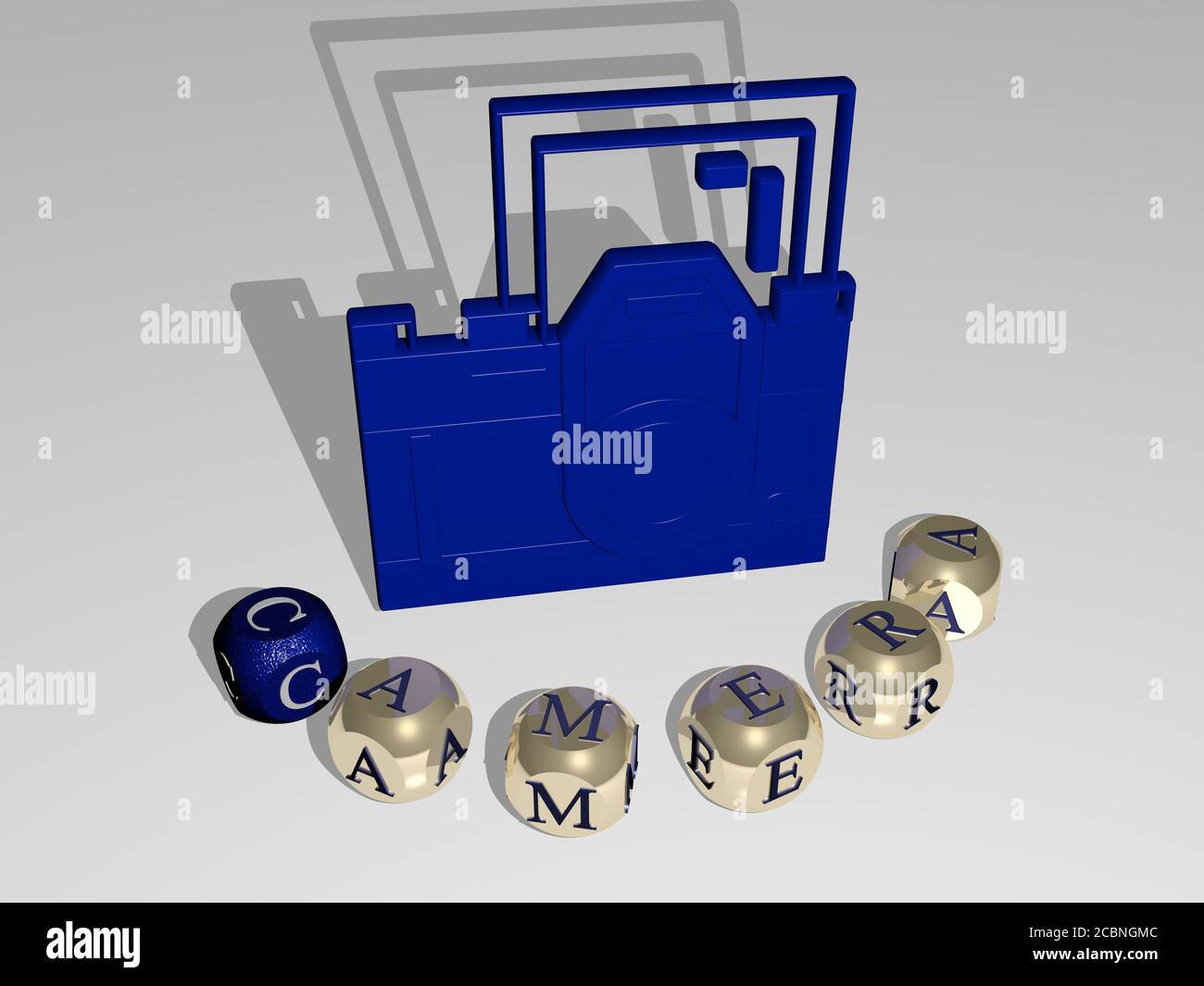 camera round text of cubic letters around 3D icon, 3D illustration for ...