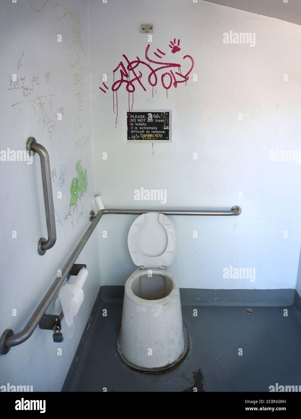 A public restroom or toilet in Madrid New Mexico, USA Stock Photo
