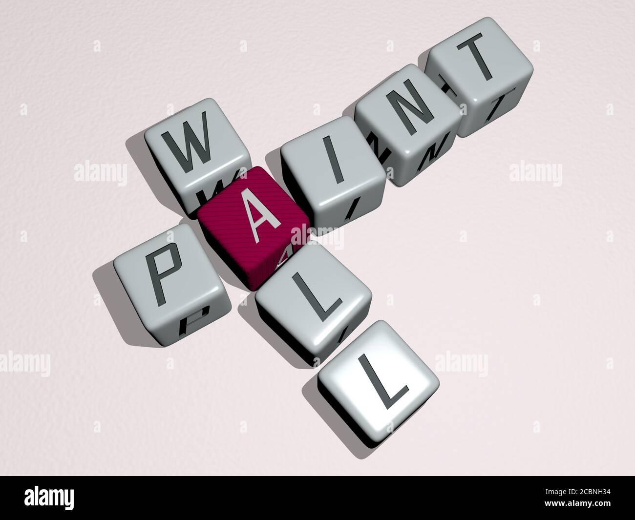 PAINT WALL crossword by cubic dice letters, 3D illustration for