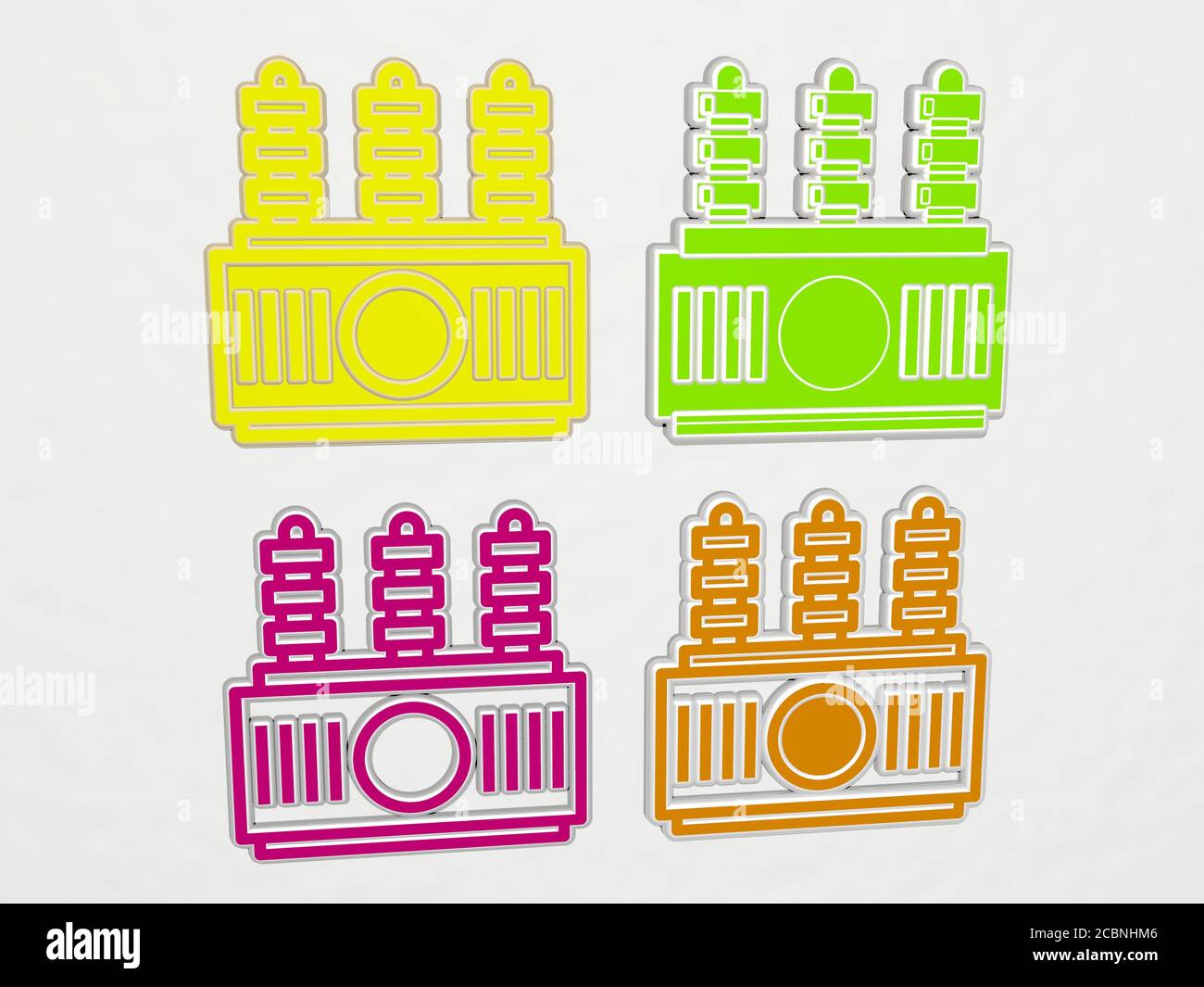 power transformer 4 icons set, 3D illustration Stock Photo