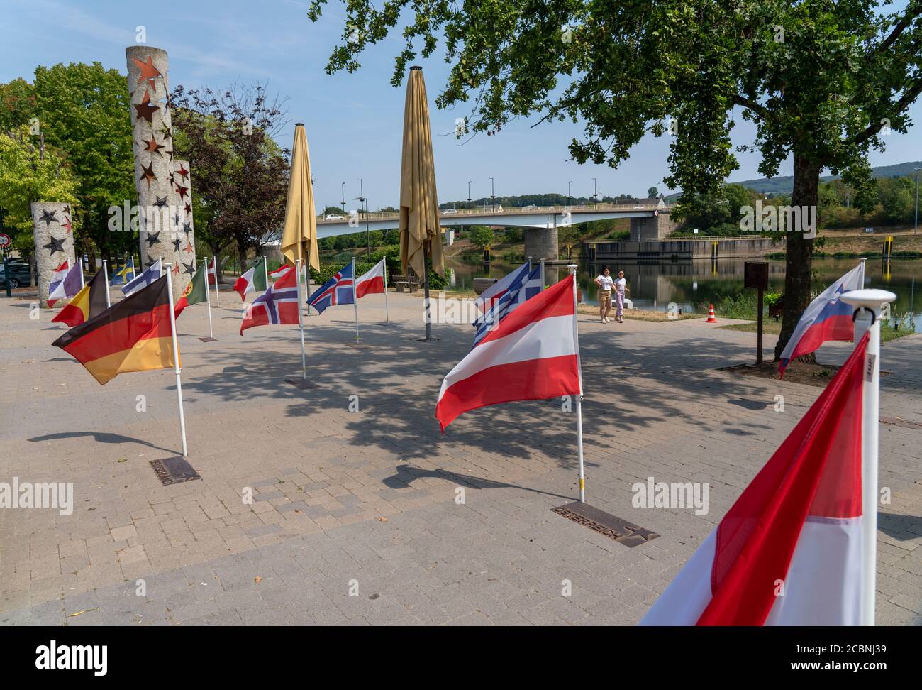 The town of Schengen, on the Moselle, in the Grand Duchy of Luxembourg, where the Schengen Agreement of 1985 was signed, European Monument at the Muse Stock Photo