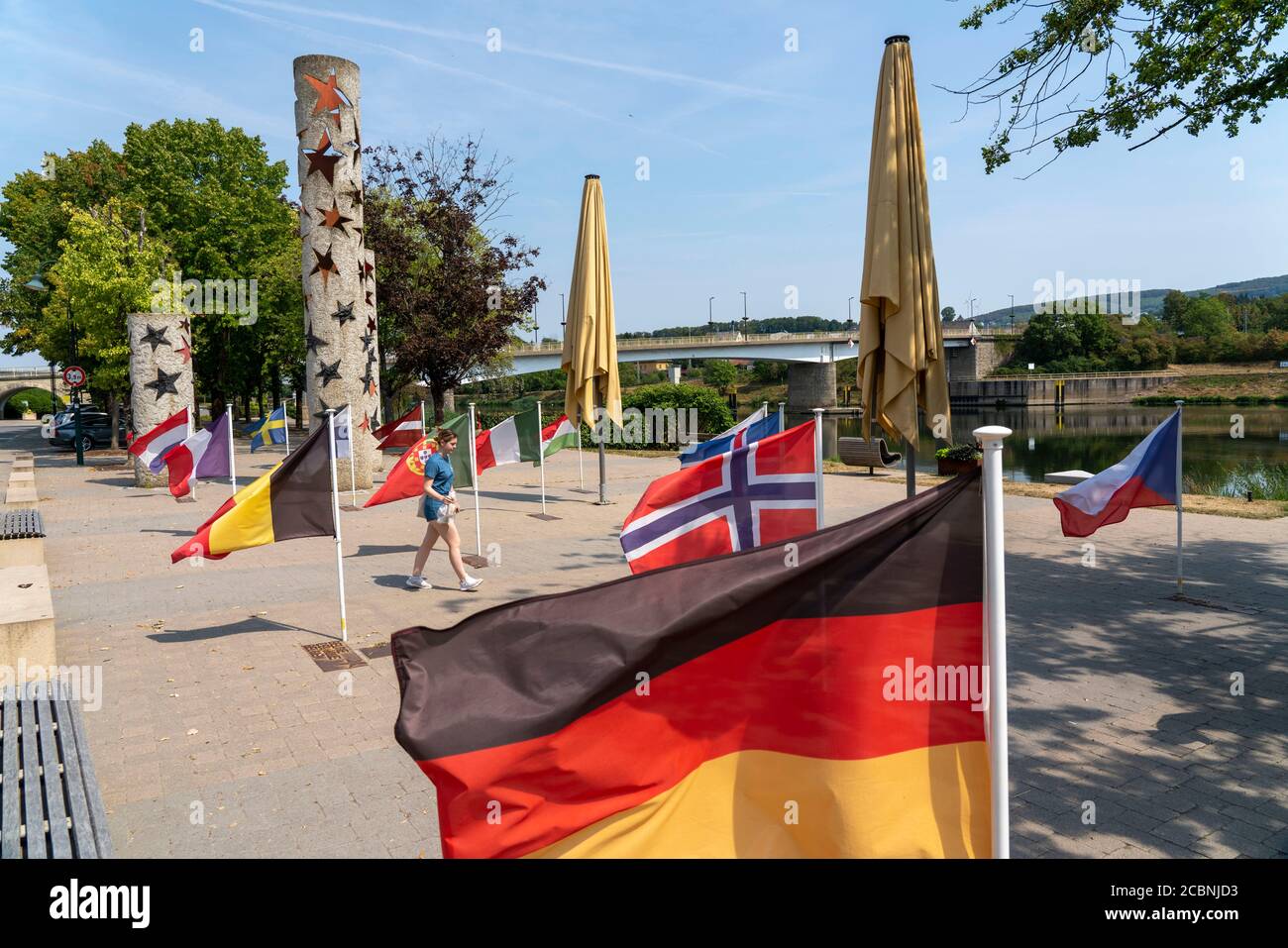 The town of Schengen, on the Moselle, in the Grand Duchy of Luxembourg, where the Schengen Agreement of 1985 was signed, European Monument at the Muse Stock Photo