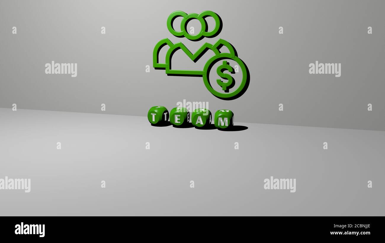 TEAM 3D icon on the wall and text of cubic alphabets on the floor, 3D illustration for business and concept Stock Photo