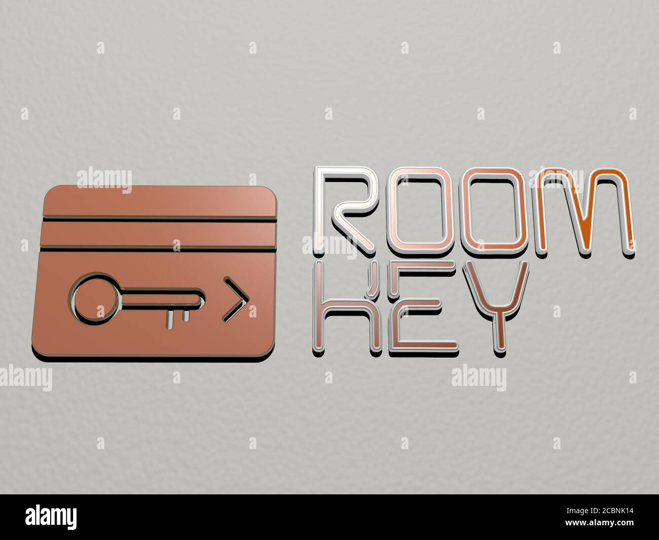ROOM KEY icon and text on the wall, 3D illustration for background and ...
