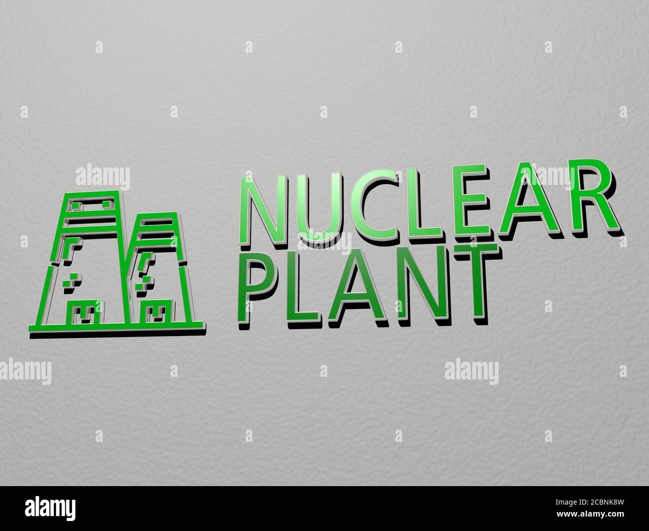NUCLEAR PLANT icon and text on the wall, 3D illustration for power and ...