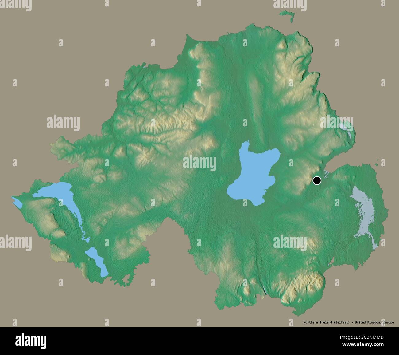 Topographic Map Northern Ireland Shape Of Northern Ireland, Region Of United Kingdom, With Its Capital  Isolated On A Solid Color Background. Topographic Relief Map. 3D Rendering  Stock Photo - Alamy