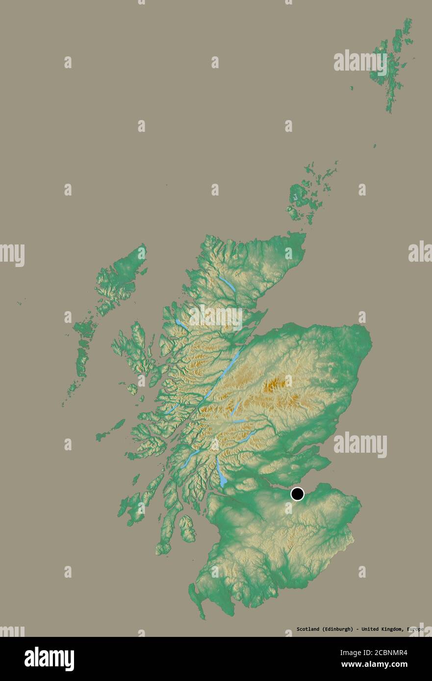 Shape of Scotland, region of United Kingdom, with its capital isolated on a  solid color background. Topographic relief map. 3D rendering Stock Photo -  Alamy