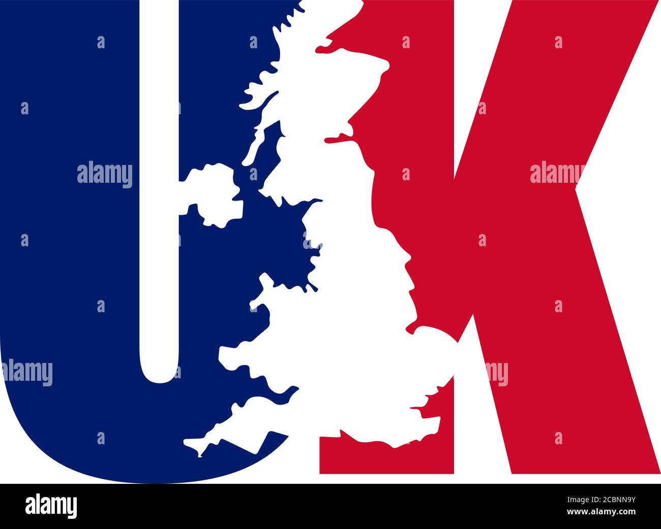 British flag colored UK letters  forming borders of United Kingdom Stock Vector