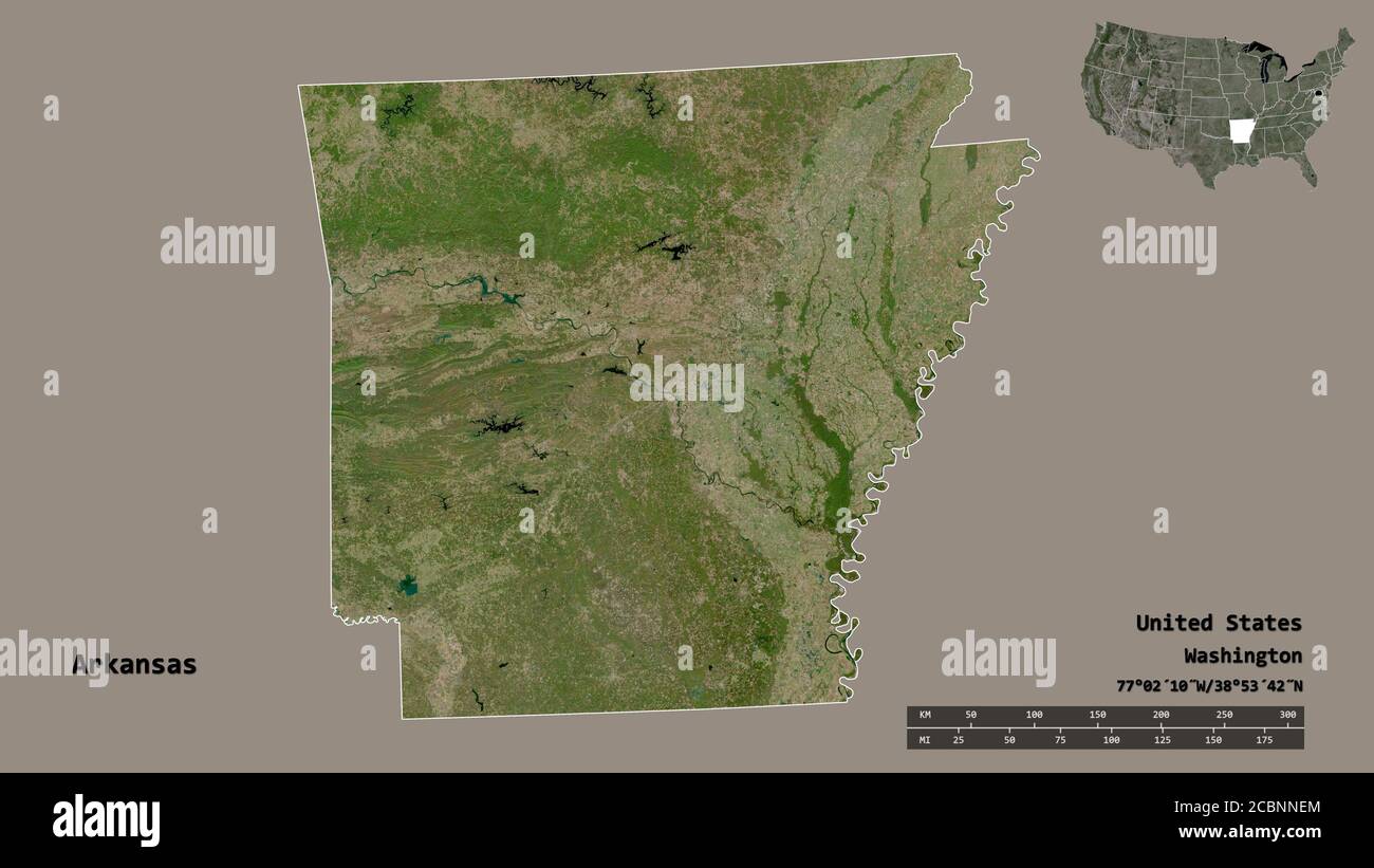 Shape of Arkansas, state of Mainland United States, with its capital