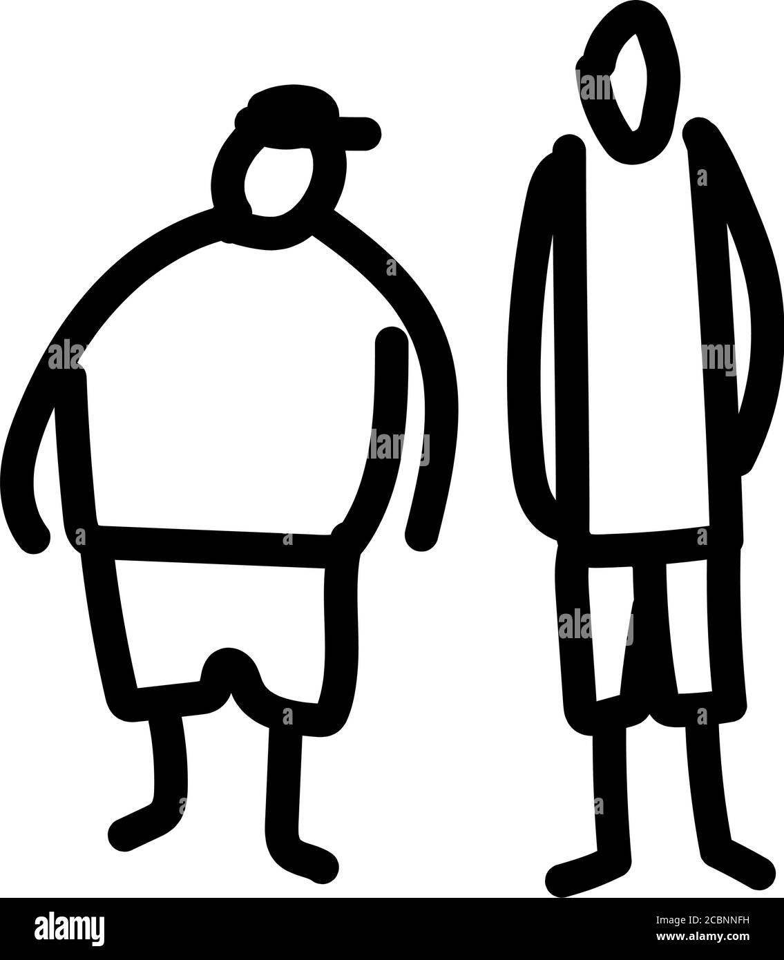 two friends : tall annd chubby - doodle sketch Stock Vector