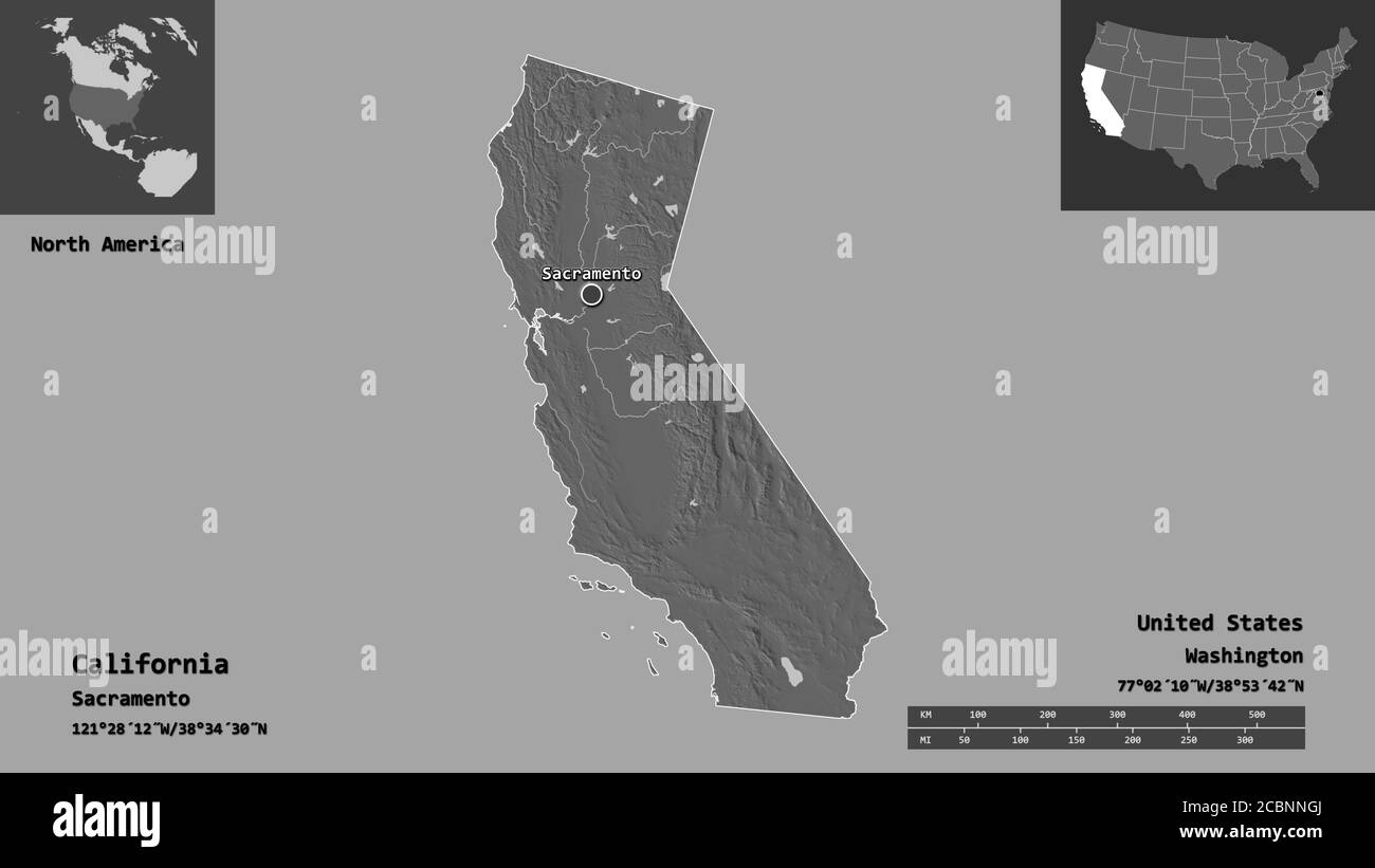 Shape of California, state of Mainland United States, and its capital ...