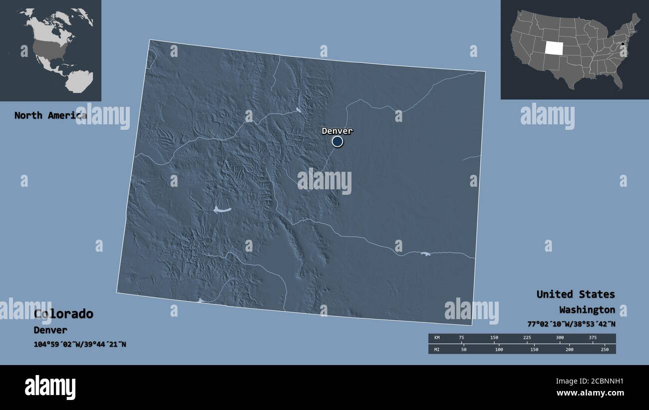 Shape of Colorado, state of Mainland United States, and its capital ...